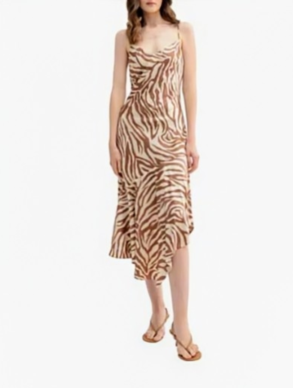 Stripe Asymmetric Hem Midi Slipdress In Bronze/Cream Sm